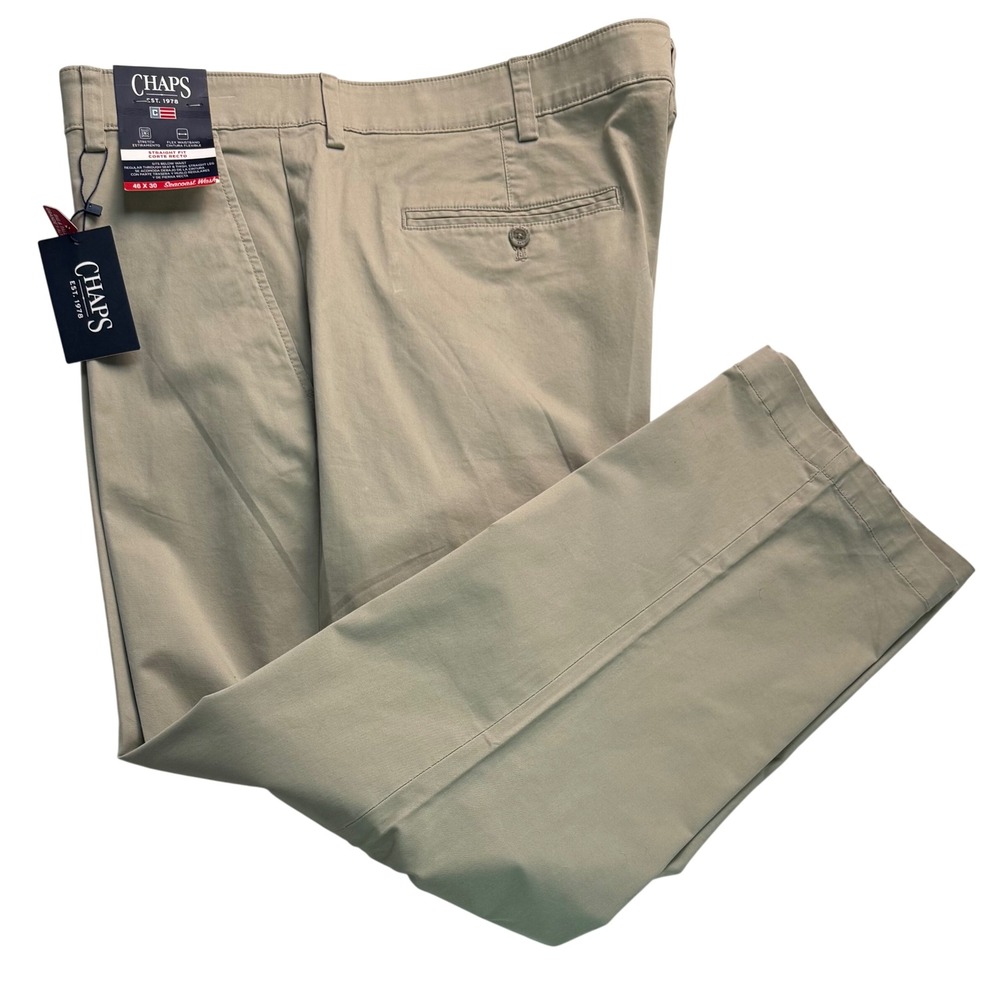 Chaps Mens Hampton Khaki Straight Fit Pants 46x30 Seacoast Wash NWT